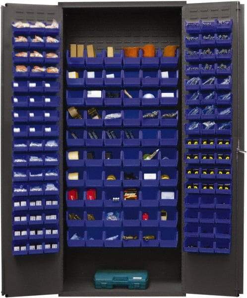 Durham - 156 Bin Storage Cabinet - Steel, 36" Wide x 18" Deep x 84" High, Blue - Eagle Tool & Supply