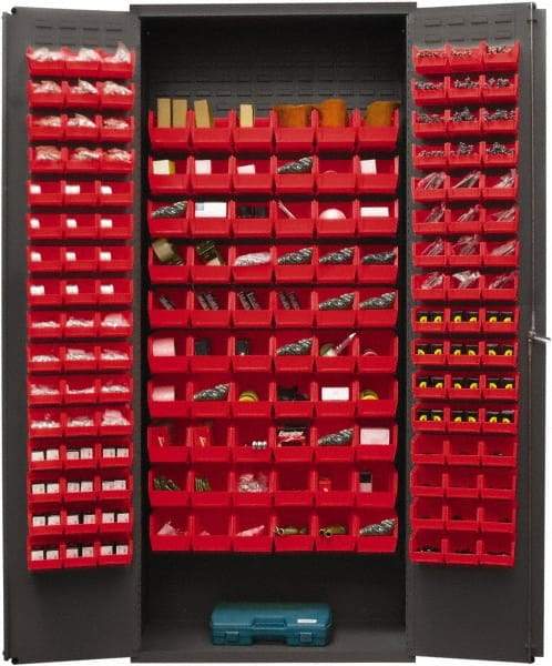Durham - 156 Bin Storage Cabinet - Steel, 36" Wide x 18" Deep x 84" High, Red - Eagle Tool & Supply