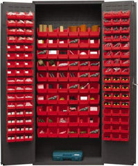 Durham - 156 Bin Storage Cabinet - Steel, 36" Wide x 18" Deep x 84" High, Red - Eagle Tool & Supply