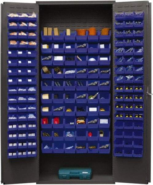 Durham - 156 Bin Storage Cabinet - Steel, 36" Wide x 18" Deep x 84" High, Blue - Eagle Tool & Supply