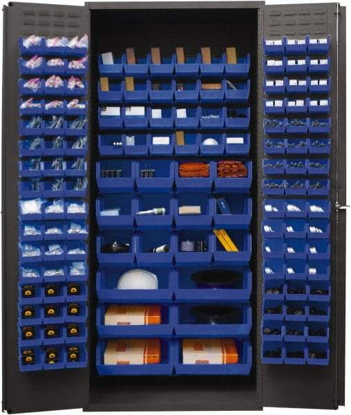 Durham - 138 Bin Storage Cabinet - Steel, 36" Wide x 24" Deep x 84" High, Blue - Eagle Tool & Supply
