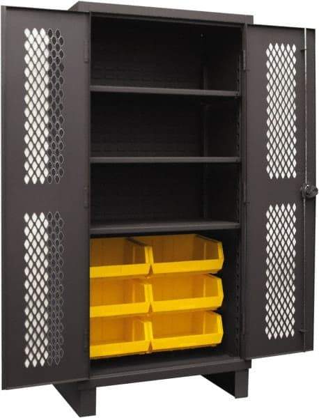 Durham - 3 Shelf 6 Bin Storage Cabinet - Steel, 36" Wide x 24" Deep x 78" High, Yellow - Eagle Tool & Supply
