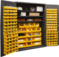 Durham - 3 Shelf 138 Bin Storage Cabinet - Steel, 48" Wide x 24" Deep x 72" High, Yellow - Eagle Tool & Supply
