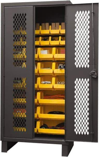 Durham - 30 Bin Storage Cabinet - Steel, 36" Wide x 24" Deep x 78" High, Yellow - Eagle Tool & Supply