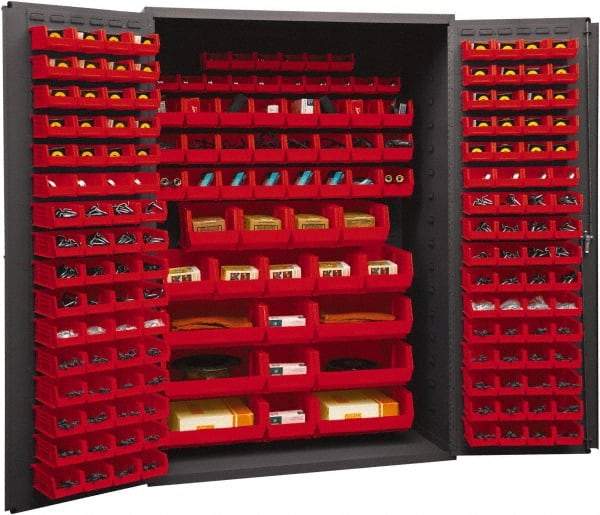 Durham - 186 Bin Storage Cabinet - Steel, 48" Wide x 24" Deep x 72" High, Red - Eagle Tool & Supply