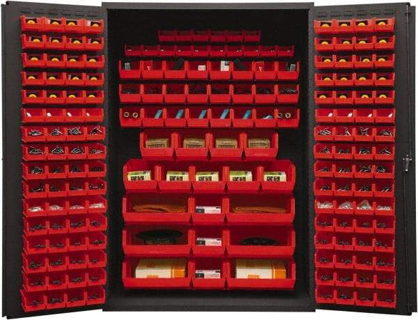 Durham - 186 Bin Storage Cabinet - Steel, 48" Wide x 24" Deep x 72" High, Red - Eagle Tool & Supply