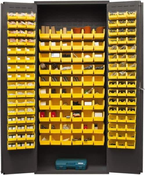Durham - 156 Bin Storage Cabinet - Steel, 36" Wide x 18" Deep x 84" High, Yellow - Eagle Tool & Supply