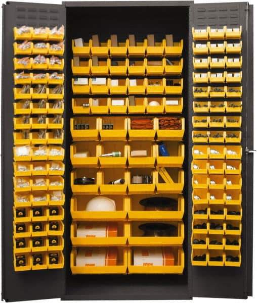 Durham - 138 Bin Storage Cabinet - Steel, 36" Wide x 24" Deep x 84" High, Yellow - Eagle Tool & Supply
