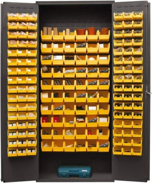 Durham - 156 Bin Storage Cabinet - Steel, 36" Wide x 18" Deep x 84" High, Yellow - Eagle Tool & Supply