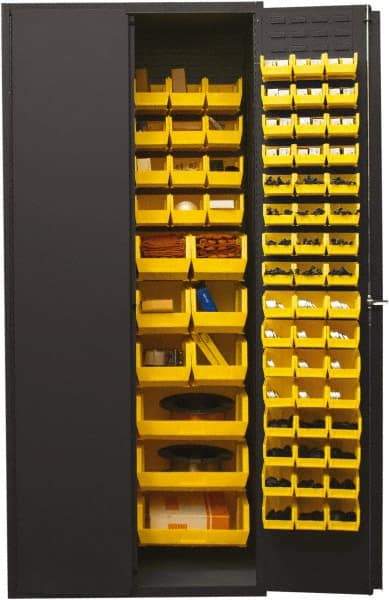 Durham - 138 Bin Storage Cabinet - Steel, 36" Wide x 24" Deep x 84" High, Yellow - Eagle Tool & Supply