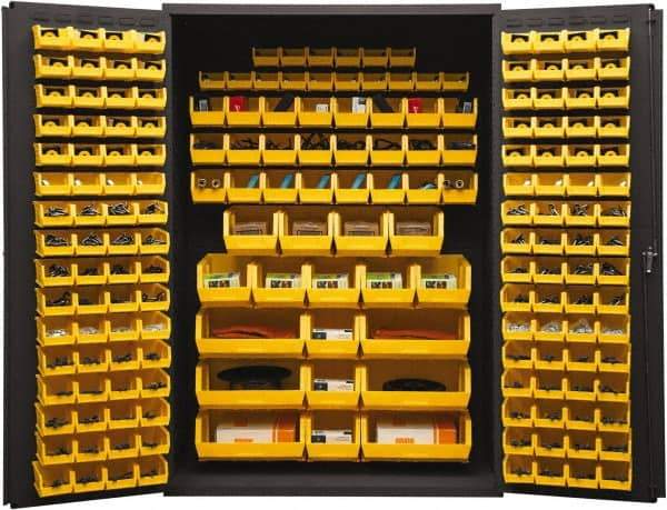 Durham - 186 Bin Storage Cabinet - Steel, 48" Wide x 24" Deep x 72" High, Yellow - Eagle Tool & Supply