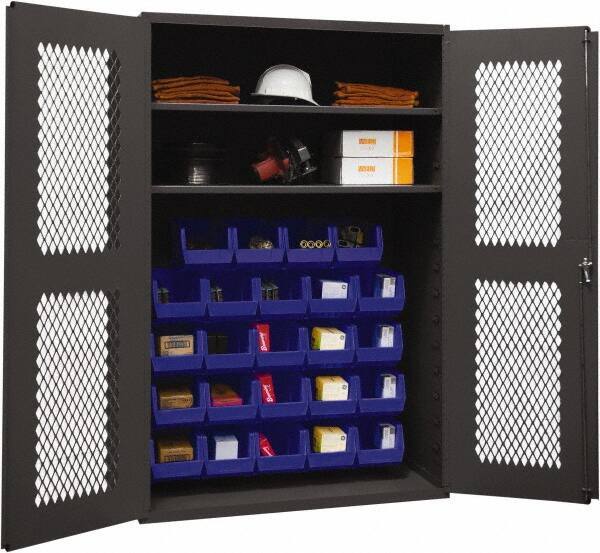 Durham - 2 Shelf 24 Bin Storage Cabinet - Steel, 48" Wide x 18" Deep x 72" High, Blue - Eagle Tool & Supply