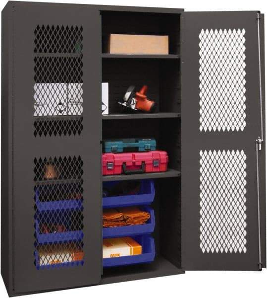 Durham - 3 Shelf 6 Bin Storage Cabinet - Steel, 48" Wide x 24" Deep x 72" High, Blue - Eagle Tool & Supply