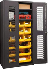Durham - 2 Shelf 18 Bin Storage Cabinet - Steel, 36" Wide x 18" Deep x 72" High, Yellow - Eagle Tool & Supply