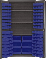 Durham - 3 Shelf 102 Bin Storage Cabinet - Steel, 36" Wide x 24" Deep x 72" High, Blue - Eagle Tool & Supply