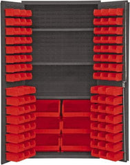 Durham - 3 Shelf 102 Bin Storage Cabinet - Steel, 36" Wide x 24" Deep x 72" High, Red - Eagle Tool & Supply