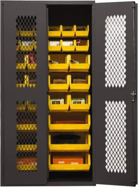 Durham - 30 Bin Storage Cabinet - Steel, 36" Wide x 18" Deep x 72" High, Yellow - Eagle Tool & Supply