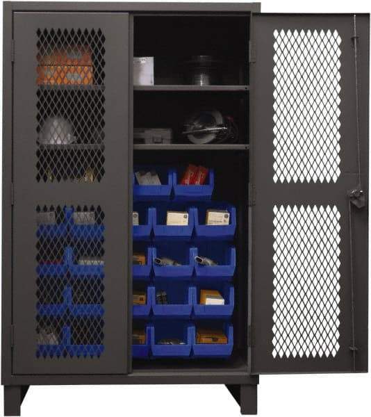 Durham - 2 Shelf 24 Bin Storage Cabinet - Steel, 48" Wide x 24" Deep x 78" High, Blue - Eagle Tool & Supply