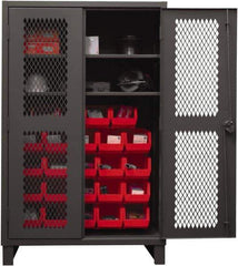 Durham - 2 Shelf 24 Bin Storage Cabinet - Steel, 48" Wide x 24" Deep x 78" High, Red - Eagle Tool & Supply