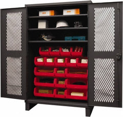Durham - 3 Shelf 18 Bin Storage Cabinet - Steel, 48" Wide x 24" Deep x 78" High, Red - Eagle Tool & Supply