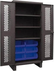 Durham - 3 Shelf 6 Bin Storage Cabinet - Steel, 36" Wide x 24" Deep x 78" High, Blue - Eagle Tool & Supply