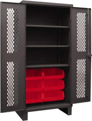Durham - 3 Shelf 6 Bin Storage Cabinet - Steel, 36" Wide x 24" Deep x 78" High, Red - Eagle Tool & Supply