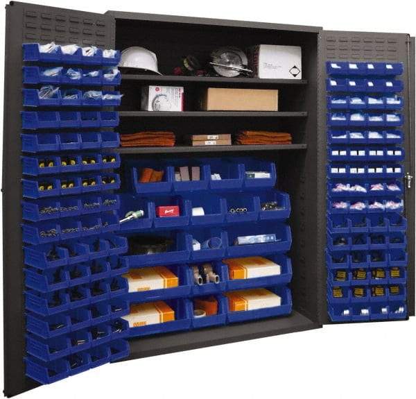 Durham - 3 Shelf 138 Bin Storage Cabinet - Steel, 48" Wide x 24" Deep x 72" High, Blue - Eagle Tool & Supply
