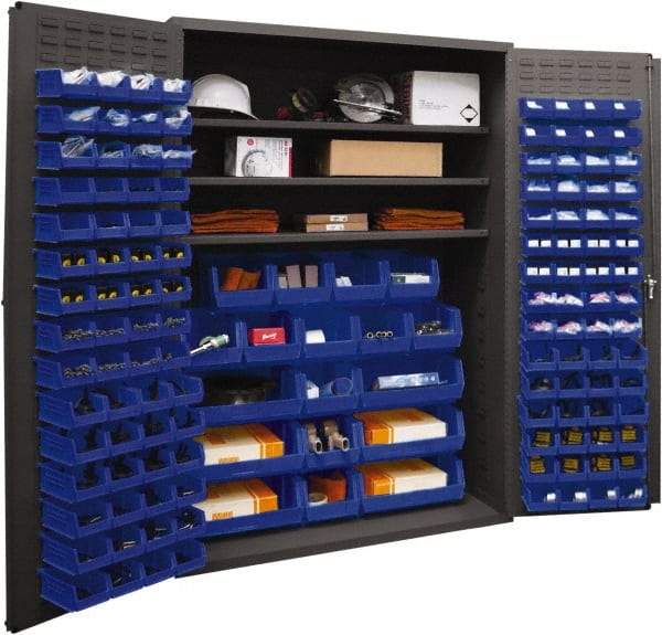 Durham - 3 Shelf 138 Bin Storage Cabinet - Steel, 48" Wide x 24" Deep x 72" High, Blue - Eagle Tool & Supply
