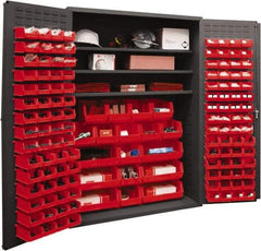 Durham - 3 Shelf 138 Bin Storage Cabinet - Steel, 48" Wide x 24" Deep x 72" High, Red - Eagle Tool & Supply