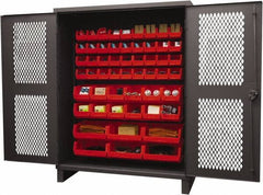 Durham - 54 Bin Storage Cabinet - Steel, 60" Wide x 24" Deep x 78" High, Red - Eagle Tool & Supply