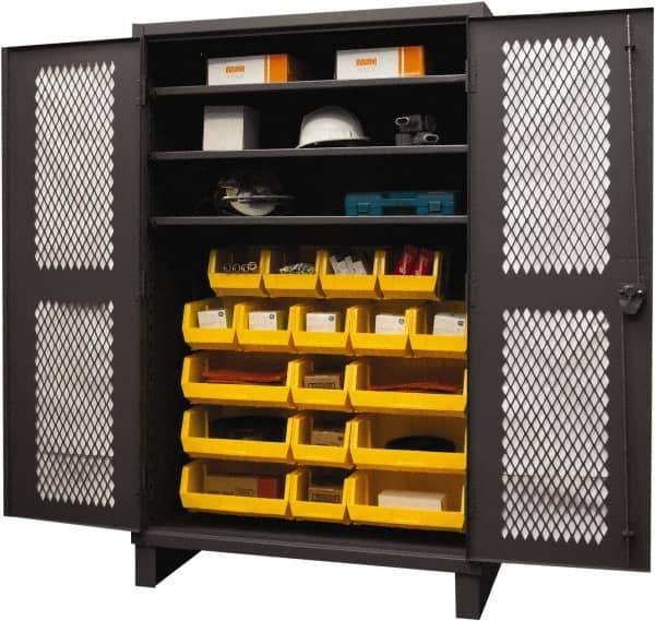 Durham - 3 Shelf 18 Bin Storage Cabinet - Steel, 48" Wide x 24" Deep x 78" High, Yellow - Eagle Tool & Supply