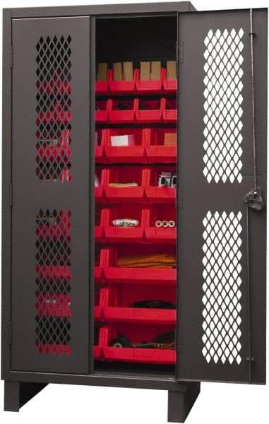 Durham - 30 Bin Storage Cabinet - Steel, 36" Wide x 24" Deep x 78" High, Red - Eagle Tool & Supply