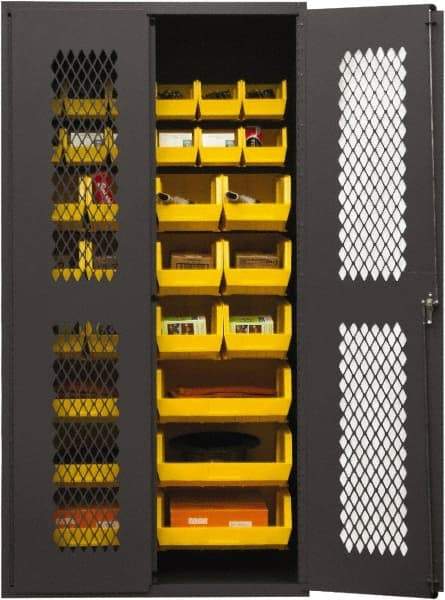 Durham - 30 Bin Storage Cabinet - Steel, 36" Wide x 24" Deep x 72" High, Yellow - Eagle Tool & Supply