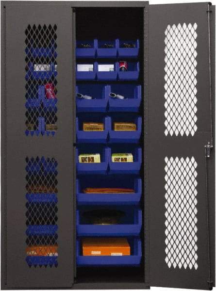 Durham - 30 Bin Storage Cabinet - Steel, 36" Wide x 24" Deep x 72" High, Blue - Eagle Tool & Supply