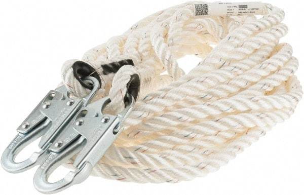 Miller - 50' Long, 310 Lb Capacity, 1 Leg Locking Snap Hook Harness Lanyard - 1-1/2" Diam, Polyester, Locking Snap Hook Anchorage Connection - Eagle Tool & Supply