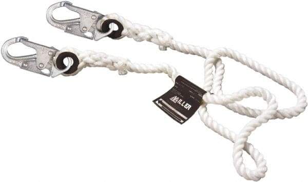 Miller - 4' Long, 310 Lb Capacity, 1 Leg Locking Snap Hook Harness Positioning/Restraint Lanyard - 1-1/2" Diam, Filament Nylon Rope, Locking Snap Hook Anchorage Connection - Eagle Tool & Supply
