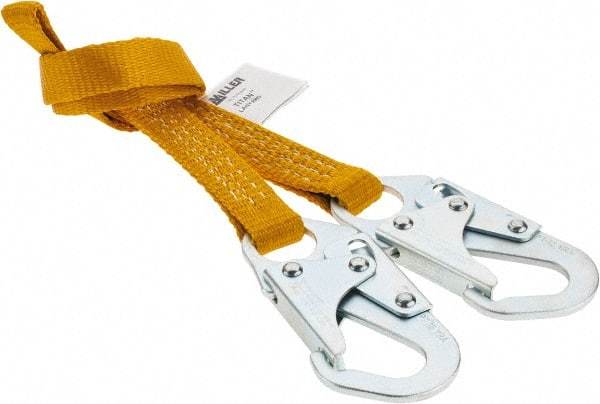 Miller - 4' Long, 310 Lb Capacity, 1 Leg Locking Snap Hook Harness Lanyard - 1-1/2" Diam, Polyester, Locking Snap Hook Anchorage Connection - Eagle Tool & Supply