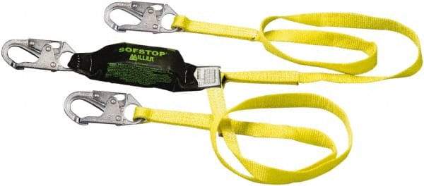 Miller - 6' Long, 310 Lb Capacity, 2 Leg Locking Snap Hook Harness Shock Absorbing Lanyard - 1-1/2" Diam, Polyester Webbing, Locking Snap Hook Anchorage Connection - Eagle Tool & Supply