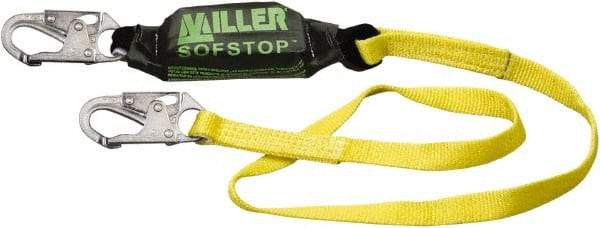 Miller - 6' Long, 310 Lb Capacity, 1 Leg Locking Snap Hook Harness Shock Absorbing Lanyard - 1-1/2" Diam, Polyester Webbing, Locking Snap Hook Anchorage Connection - Eagle Tool & Supply