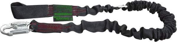 Miller - 6' Long, 310 Lb Capacity, 1 Leg Locking Snap Hook Harness Shock Absorbing Lanyard - 1-1/2" Diam, Kevlar Webbing, Locking Rebar Hook Anchorage Connection, Safe for Arc Flash Work - Eagle Tool & Supply