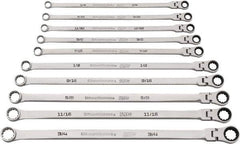 GearWrench - 10 Piece, 1/4" to 3/4", Ratcheting Flexhead Combination Wrench Set - Inch Measurement Standard, Chrome Finish - Eagle Tool & Supply