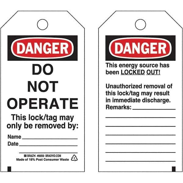 Brady - Safety & Facility Tags - 3" BLK/RED ON WHT 25PK DO NOT OPERATE TAGS - Eagle Tool & Supply