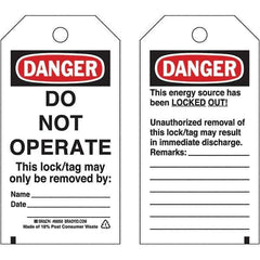 Brady - Safety & Facility Tags - 3" BLK/RED ON WHT 25PK DO NOT OPERATE TAGS - Eagle Tool & Supply