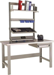 Rousseau Metal - 1 Drawer, 2 Shelf Workstation - 1,100 Lb Capacity, Steel Top, Modern Gray, 60" Wide x 80" High x 30" Long - Eagle Tool & Supply