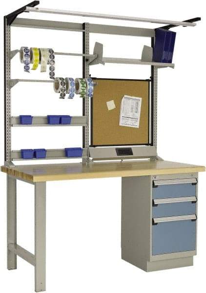 Rousseau Metal - 3 Drawer, 2 Shelf Workstation - 2,750 Lb Capacity, Wood Top, Everest Blue, 60" Wide x 80" High x 30" Long - Eagle Tool & Supply