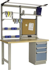 Rousseau Metal - 3 Drawer, 2 Shelf Workstation - 2,750 Lb Capacity, Wood Top, Everest Blue, 60" Wide x 80" High x 30" Long - Eagle Tool & Supply