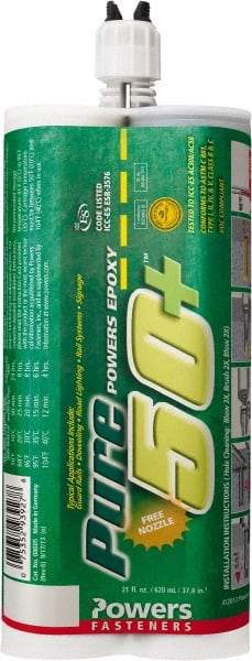 Powers Fasteners - 9 fl oz Epoxy Anchoring Adhesive - 12 min Working Time, Includes Mixing Nozzle, Extension Tube - Eagle Tool & Supply