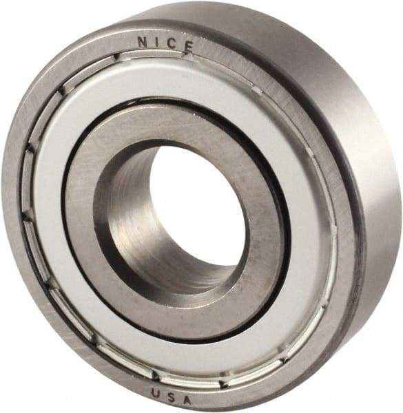 Nice - 1" Bore Diam, 2" OD, Double Shield Semi Ground Extra Light Radial Ball Bearing - 9/16" Wide, 1 Row, Round Bore, 1,350 Lb Static Capacity, 1,480 Lb Dynamic Capacity - Eagle Tool & Supply