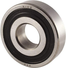 Nice - 3/4" Bore Diam, 2" OD, Double Seal Semi Ground Extra Light Radial Ball Bearing - 9/16" Wide, 1 Row, Round Bore, 1,350 Lb Static Capacity, 1,480 Lb Dynamic Capacity - Eagle Tool & Supply
