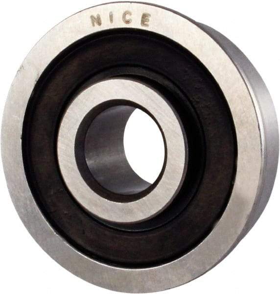 Nice - 3/8" Bore Diam, 1-1/8" OD, Double Seal Semi Ground Extra Light Radial Ball Bearing - 3/8" Wide, With Flange, 1 Row, Round Bore, 475 Lb Static Capacity, 600 Lb Dynamic Capacity - Eagle Tool & Supply